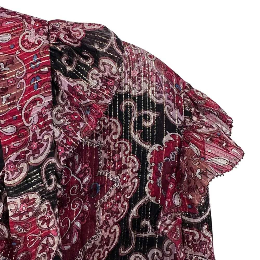 Kate Spade Medallion Metallic Silk Patterned Blouse Size Large